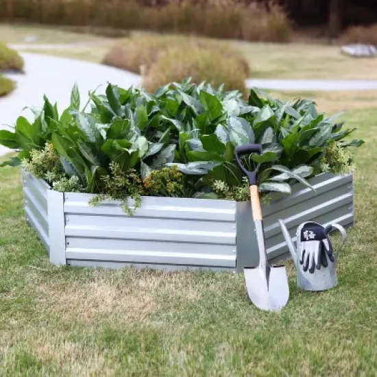 LuxenHome Galvanized Steel Hexagon Raised Garden Bed Planter Silver image {1}