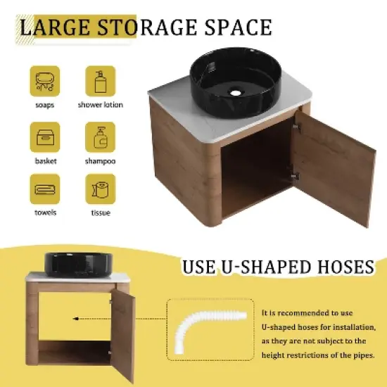 GDFStudio Ford Wall-Mounted Bathroom Vanity With Ceramic Round Sink image {6}