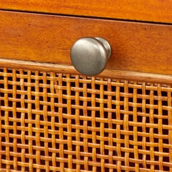 Allen Desk with Faux Rattan Front Accents Walnut - angelo:HOME image {9}