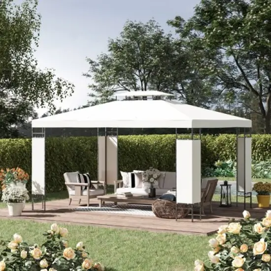 Outsunny 13' x 10' Patio Gazebo Outdoor Canopy Shelter with Double Vented Roof, Steel Frame for Lawn Backyard and Deck image {2}