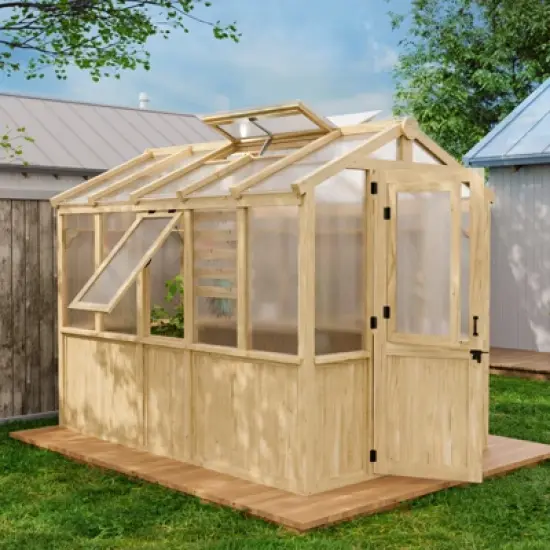 EAGLE PEAK Wooden Polycarbonate Walk-in Greenhouse, Cedar Hobby Green House with Roof Vent image {11}