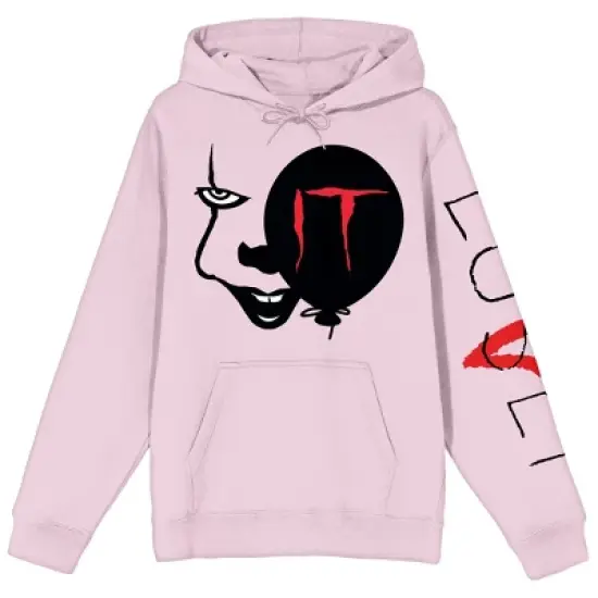 It Chapter 2 Pennywise Face & Balloon With Loser Sleeve Long Sleeve Cradle Pink Men's Hooded Sweatshirt image {3}