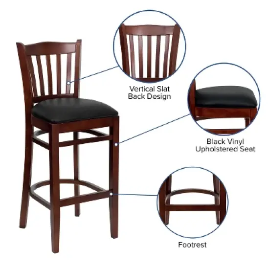 Emma and Oliver Vertical Slat Back Wooden Restaurant Dining Barstool image {8}