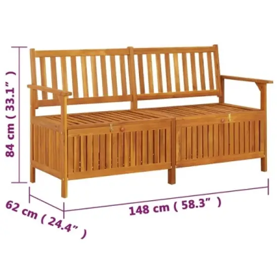 vidaXL Outdoor Storage Bench Deck Box for Patio Furniture Solid Wood Acacia - Brown 58.3" x 24.4" x 33.1" image {7}