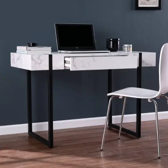 Wennan Modern Faux Marble Desk Black/White - Aiden Lane image {2}