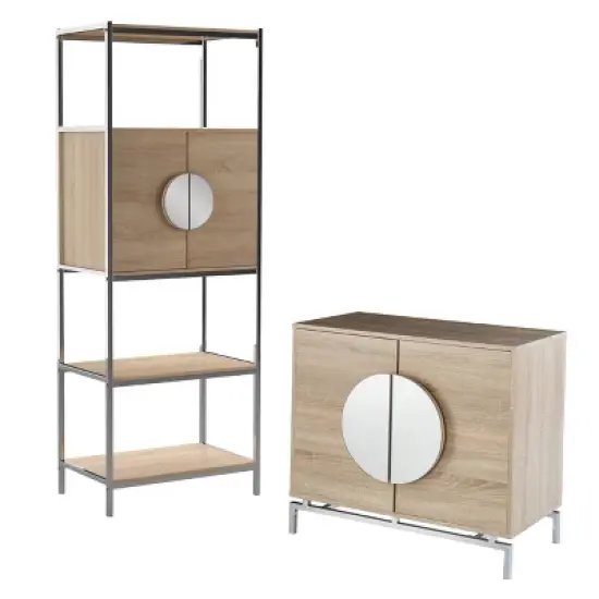 Befail Tall Bar Cabinet with Wine Storage Natural/Chrome - Aiden Lane image {10}