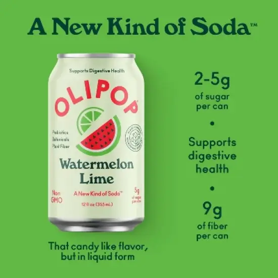 OLIPOP Watermelon Lime Prebiotic Soda - 12 fl oz Can image {3}