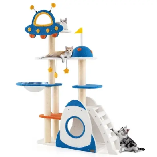 Tangkula Space Theme Cat Tree w/ Sisal Covered Scratching Posts UFO-shaped Top Perch image {9}