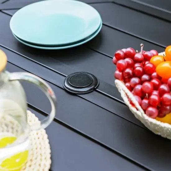 7pc Outdoor Dining Set with Sling Chairs & Large Rectangle Table with Umbrella Hole - Captiva Designs image {9}