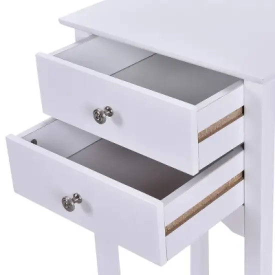 Costway 2 PCS Side Table End Accent Table Night Stand W/ 2 Drawers White image {8}