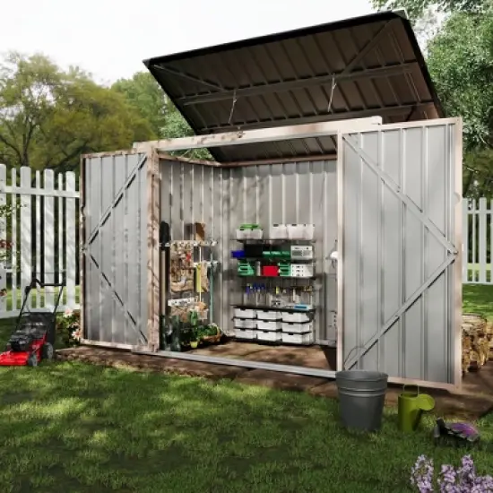 Metal Outdoor Lean to Storage Shed, Lean to Garden Shed Utility Tool Shed, Heavy-Duty Outdoor Metal Wall Side Storage Sheds image {7}