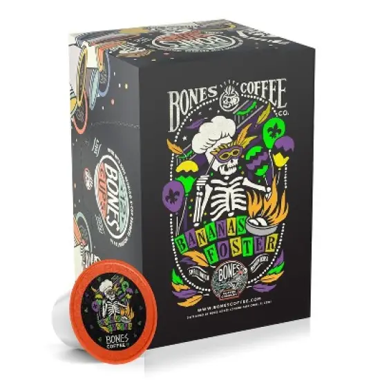 Bones Coffee Bananas Foster Banana Rum & Vanilla Flavor 12ct Single-Serve Bones Cups Coffee Pods Compatible with Keurig Coffee Maker image {6}