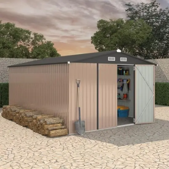 10x14 FT Commercial-Grade Metal Storage Shed - Extra Large Galvanized Steel Shelter with Lockable Doors & Air Vents image {8}