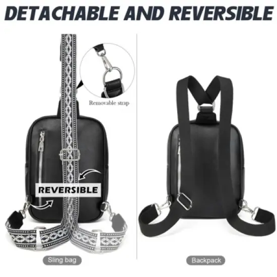 Itopfox 2-in-1 Sling Backpack with Removable Straps, Crossbody Purse for Women, Faux Leather Fanny Pack, Travel & Diaper Bag image {5}