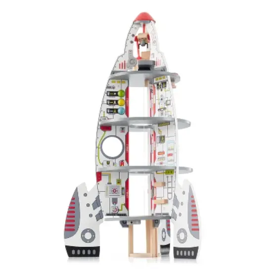 Hape Multi Level 4 Tier 37 Piece Wooden Discovery Spaceship Center Kids Activity Play Set with Multiple Rooms and Accessories image {2}