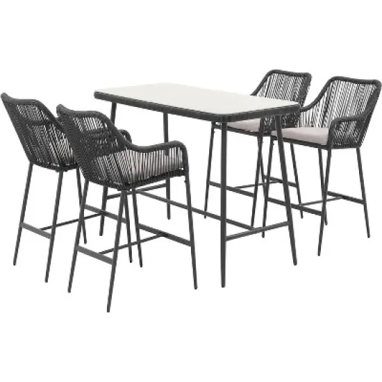 SUGOLD 5-Piece Patio Bar Dining Set, Bar Height Outdoor Table and Chairs Set with 4 Bar Stools, Cushions & 41" Table for Patio, Poolside, Backyard, image {1}