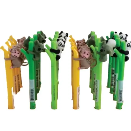 Tree Hugger Pens (6 Pack) - Bamboo & Banana Designs, Animal Toppers (Black Ink) image {3}
