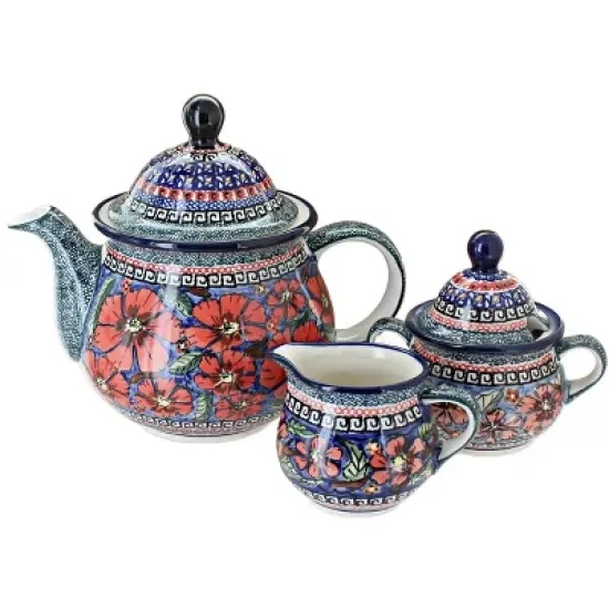 Blue Rose Polish Pottery 1700 Zaklady 3 Piece Tea Set image {5}