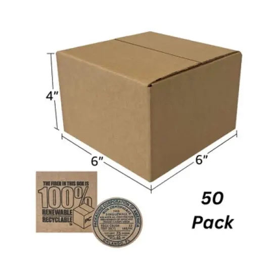 UOFFICE Bulk Pack of 50 Corrugated Boxes 6" x 6" x 4" - Shipping Boxes image {1}