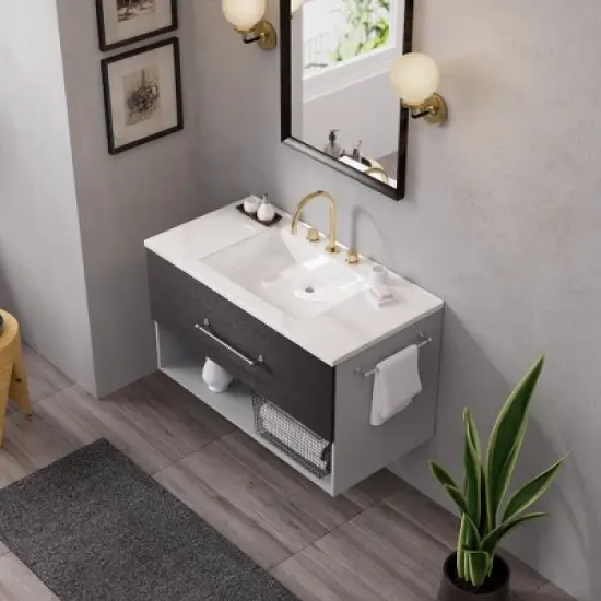 Hyleory 36 inch Single Bathroom Vanity with Resin Sink One Drawer and Towel Rack image {4}