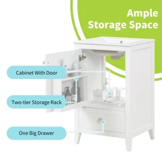 TOBILI 20" Bathroom Vanity with Sink, Bathroom Cabinet with Soft Closing Door, Storage Rack and A Drawer, White image {3}