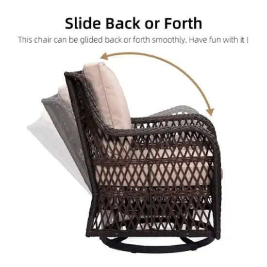 Outdoor Wicker Bistro Set with 2 Swivel Rocking Chairs and Glass Table, Patio Furniture for Deck, Balcony, Garden image {3}