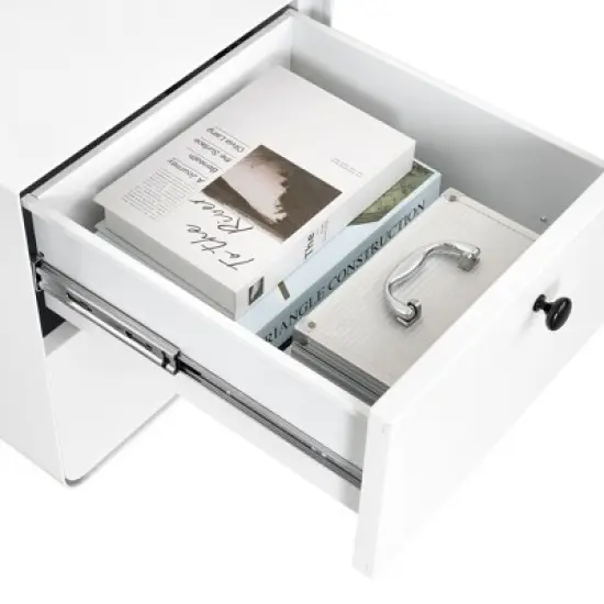 Kumasinova Modern Nightstand with Round Knobs,Night Stand with 2/3 Drawers,19.7" Bedside Table with Steel Legs,Side Table for Bedroom,White image {4}