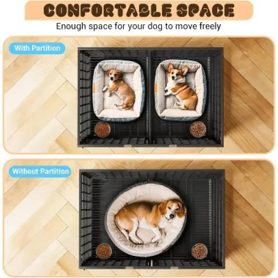 Heavy Duty Dog Crate - Steel Escape-Proof Kennel with Divider & Wheels, Double Door Pet Cage for Large/Medium Dogs image {4}