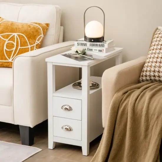 Tangkula 2PCS Nightstand Side End Sofa Table w/ 2 Drawers for Living Room Bedroom White image {2}