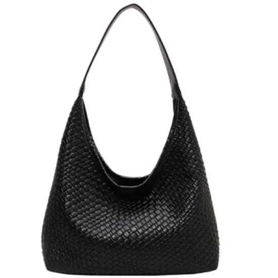 Woven Leather Tote Bag for Women Top-handle Shoulder Bag, Hobo Bags Large Capacity Soft Vegan Crossbody Handbag Underarm (black) image {7}