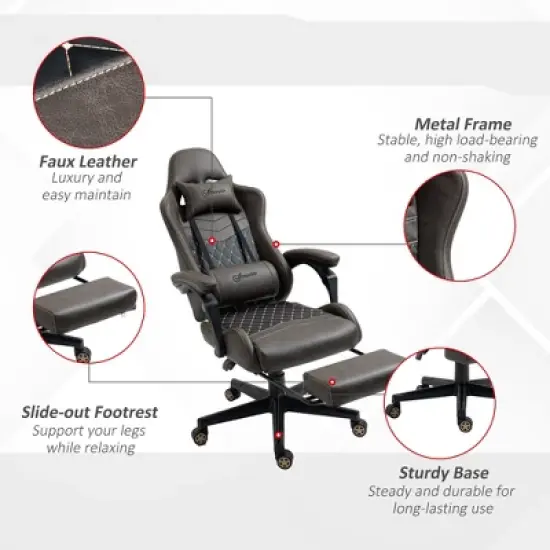 APRILSOUL Racing Gaming Chair Diamond PU Leather, High Back Swivel Recliner with Footrest, Lumbar Support, Adjustable Height, Brown image {6}