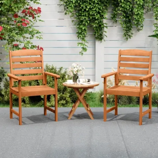 Costway Patio Chairs Set of 2/4 with Inclined Backrests and Slatted Seats for Deck image {3}