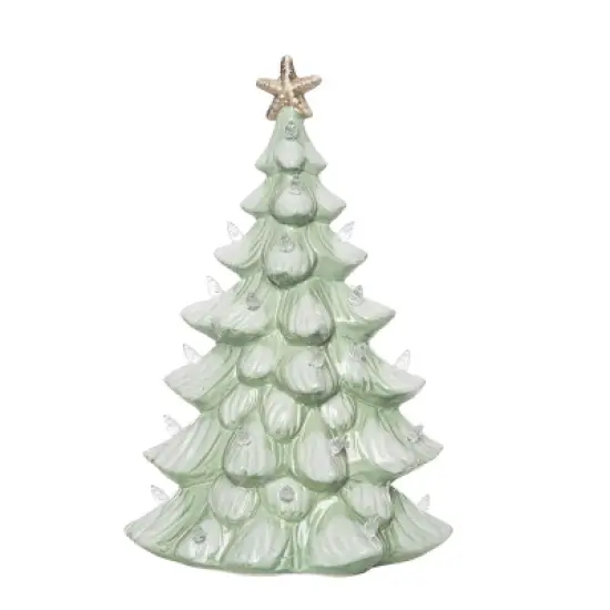 Transpac 13.75 Inch Green Holiday Coastal Tree Decorative Stoneware for Christmas Home Decor image {1}