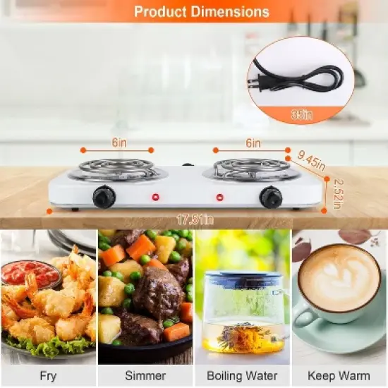 Mojgar Electric Double Burner Portable Coil Heating Hot Plate Stove Countertop image {8}