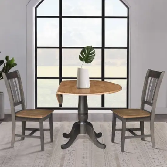 3pc 42" Jordan Round Dual Drop Leaf Dining Table with 2 Splat Back Chairs Hickory/Washed Coal - International Concepts image {5}