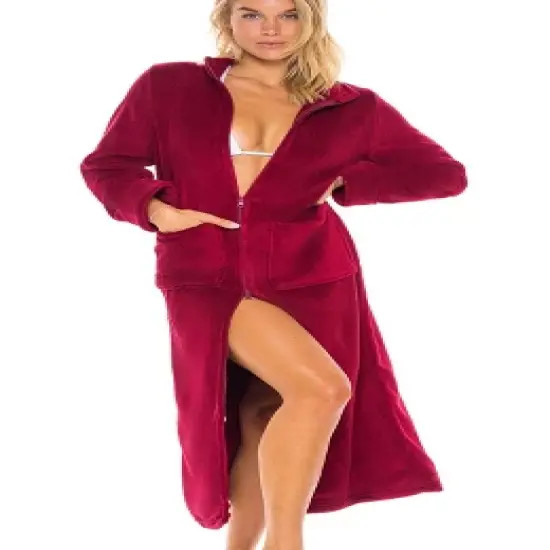 Women's Zip Up Fleece Robe, Soft Warm Plush Zipper Bathrobe image {8}