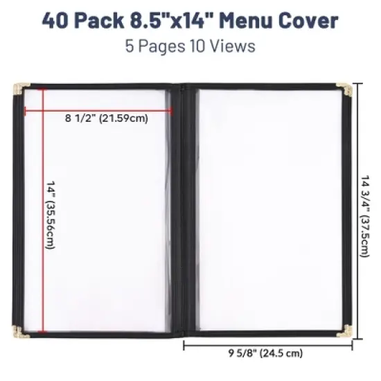 WeChef 40 Pack Restaurant Menu Covers 8.5 x 14" Book Style 5 Pages 10 Views Black image {6}