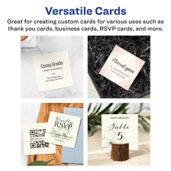 Avery Printable Square Business Cards with Sure Feed Technology, 2.5" x 2.5", Ivory Cardstock, Print-to-the-Edge, Laser/Inkjet Cards, 90 Total image {2}