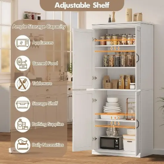 70" Pantry Cabinet - 2 Doors & 3 Adjustable Shelves, Freestanding Storage for Kitchen & Dining Room image {3}