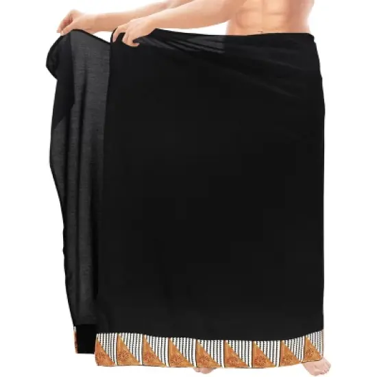 LA LEELA Men's Swimwear Cover Up Summer Pareo Sarong One Size Solid Black image {2}