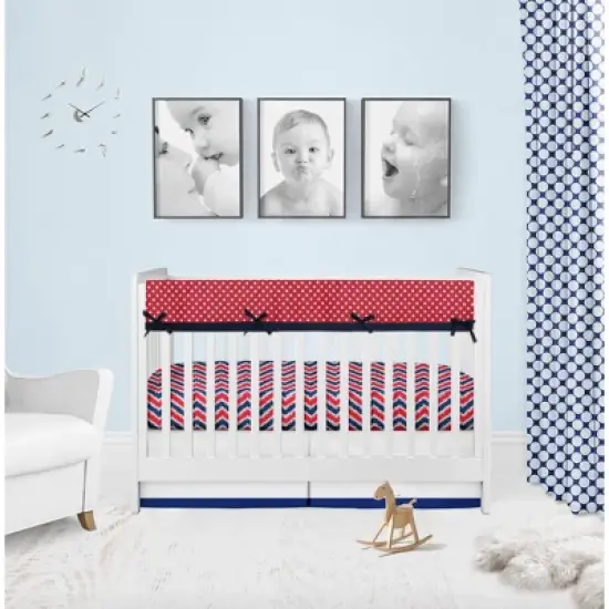 Bacati - Mix n Match Chevron/Dots Long Crib Rail Guard Cover Navy/Red image {7}