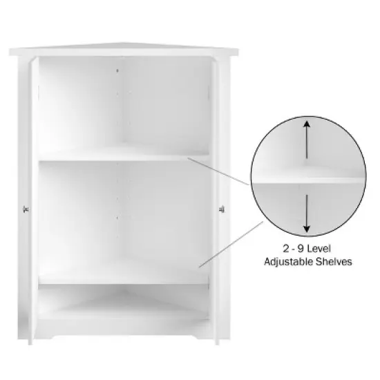 3-Shelf Corner Cabinet &ndash; Storage Cupboard with Stylish Shutter Doors and Adjustable Shelves for Kitchen or Bathroom Furniture by Lavish Home (White) image {2}