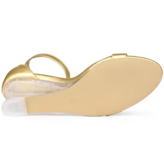Allegra K Women's Ankle Strap Low Wedge Clear Heels Sandals image {5}