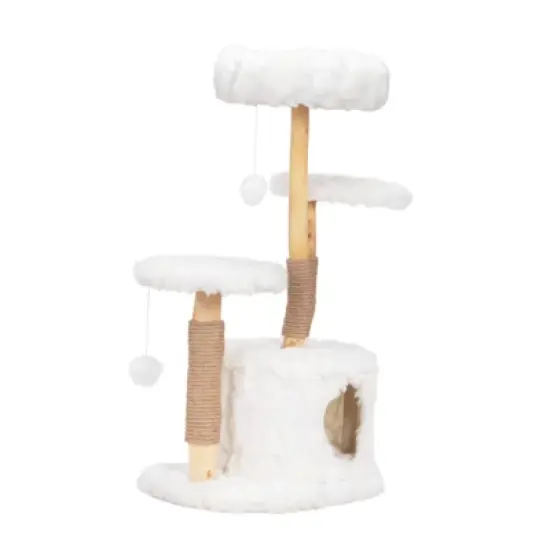 DSVIMOY Modern Cat Tree, Natural Branch Cat Tower, Cat Condo, Indoor Cat Furniture, Kitten Cat Gift, White, 34.06"*17.72"*41.73" image {1}