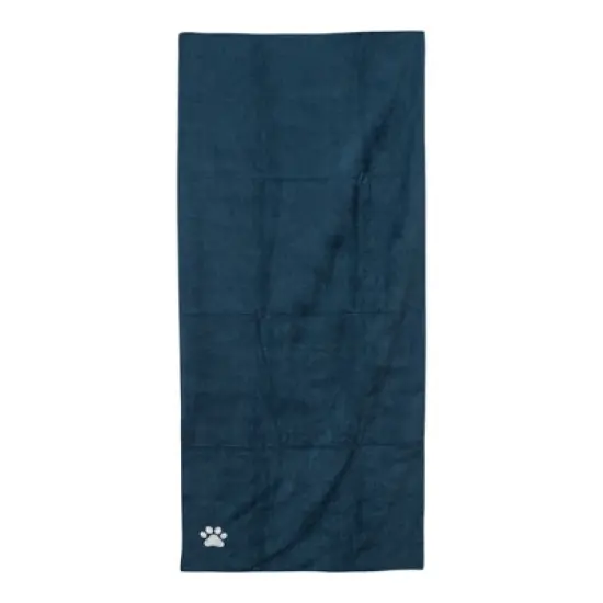 Country Living Large Marine Blue Microfiber Dog Bath Towel - Quick-Drying, Absorbent, and Durable, Machine Washable, Embroidered Paw Print, 48" x 22" image {2}