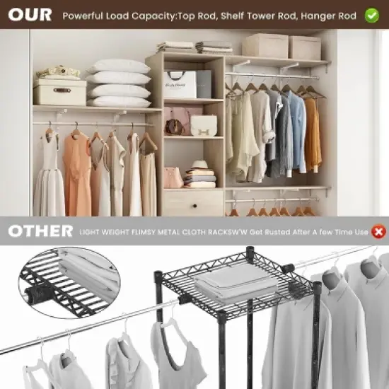 SEVOBAL Freestanding Coat Racks Expandable Wardrobe Rack with 3 Drawers and Shelves, High-Capacity Closet Organizer, White, 10.5"*44"*20.5" image {3}