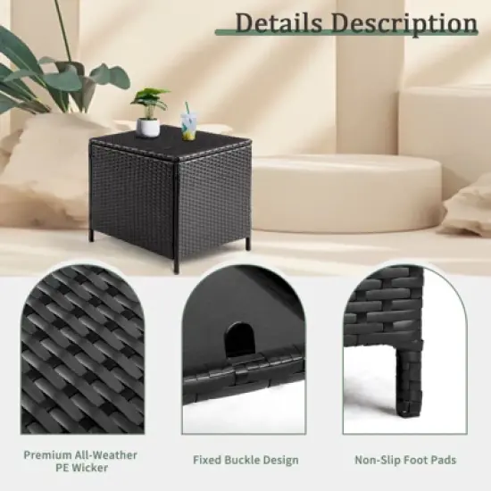 Karl Home Patio Black Square Wicker Side Table image {7}