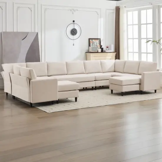 Hyleory Spacious 12-Seater U-Shaped Modular Sofa with Ottomans,Relaxed Style, Reconfigurable Design image {11}