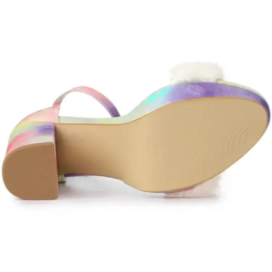 Perphy Women's Tie Dye Platform Fur Chunky Heels Sandals image {4}
