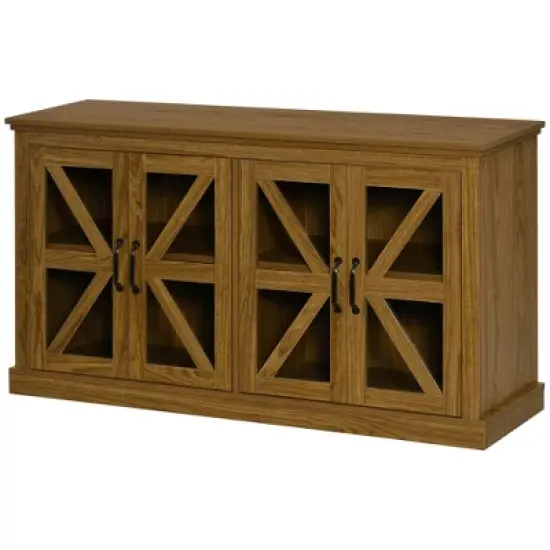 HOMCOM Rustic Kitchen Sideboard, Glass Door Buffet Cabinet, TV Stand with Adjustable Shelf for Dining Room, Natural image {3}